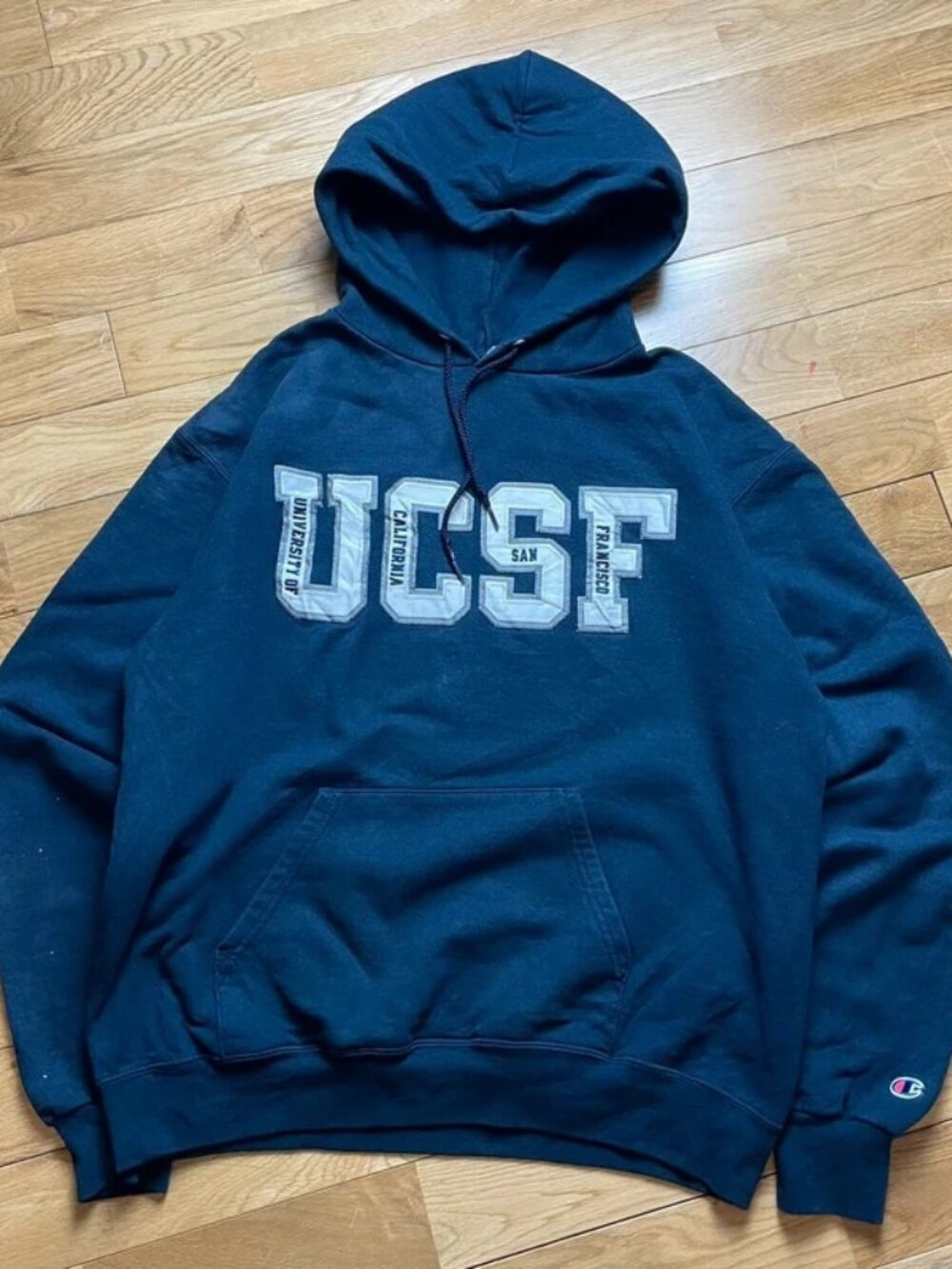 Champion Ucsf Hoodie Navy Blue Spell Out Logo Size M